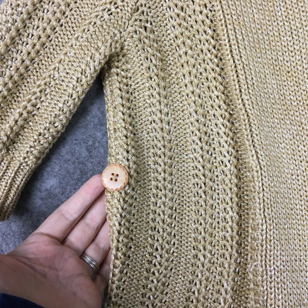Anthropologie Moth Cardigan XS Sweater Gold Metallic Knit Wrap Around Career - Picture 3 of 14